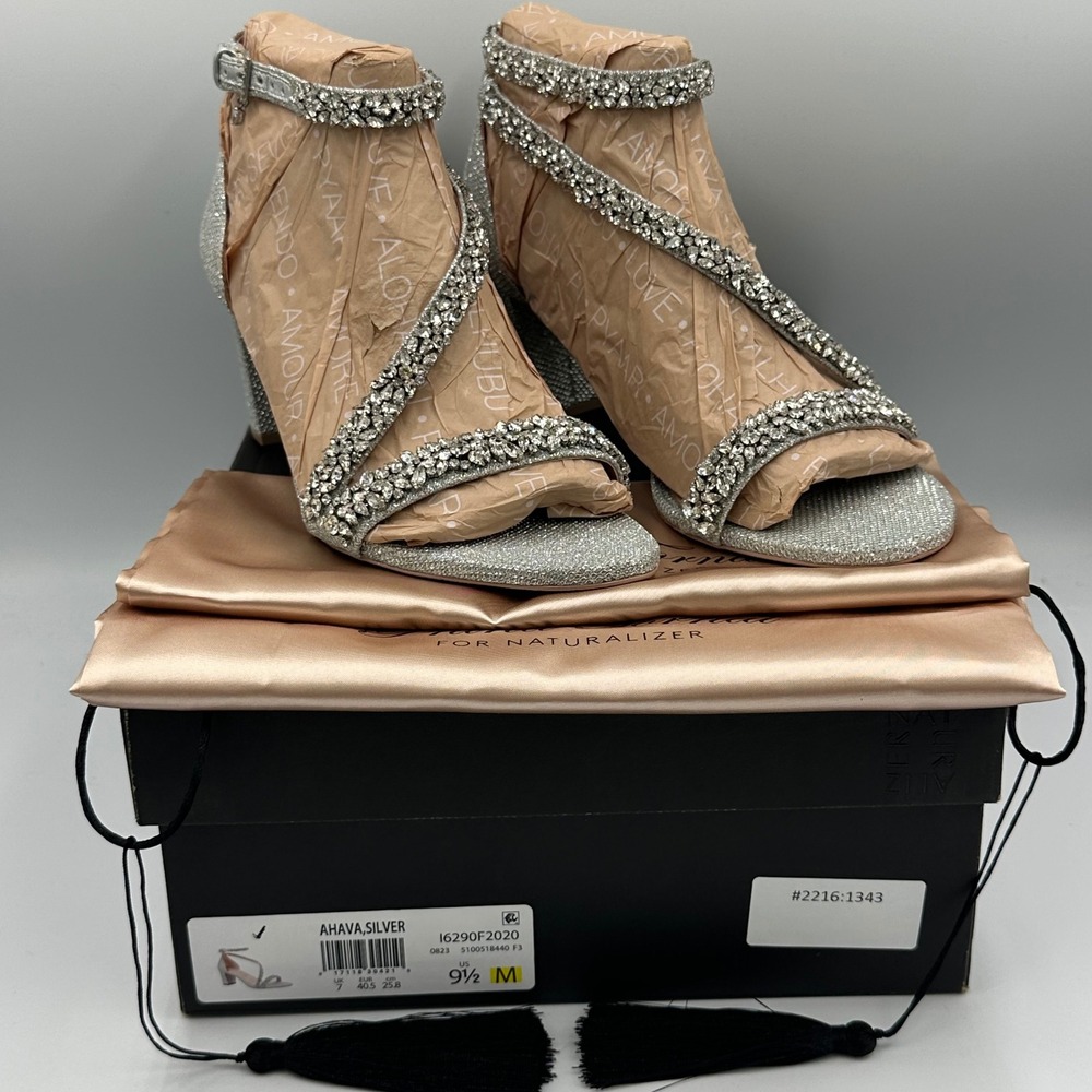 Pnina Tornai Naturalizer Ahava Sandals 9.5 Silver Rhinestone Heel Bridal Glam